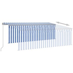 Auvent manuel rétractable avec store et LED 4x3 m Bleu et blanc 