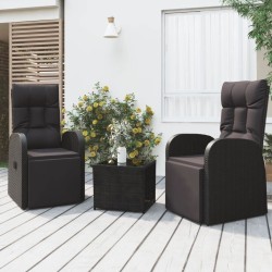 Ensemble de salon de jardin 3 pcs noir poly rotin et acier 