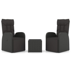 Ensemble de salon de jardin 3 pcs noir poly rotin et acier 