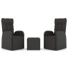 Ensemble de salon de jardin 3 pcs noir poly rotin et acier 