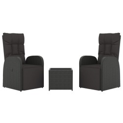 Ensemble de salon de jardin 3 pcs noir poly rotin et acier 