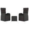Ensemble de salon de jardin 3 pcs noir poly rotin et acier 
