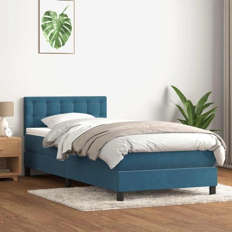 Sommier à lattes de lit et matelas bleu foncé 100x210cm velours 