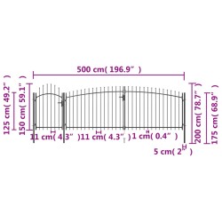 Portail de clôture de jardin avec dessus en lance 5x2 m Noir 