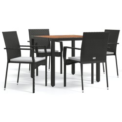 Ensemble à manger de jardin coussins 5pcs Noir Résine tressée 