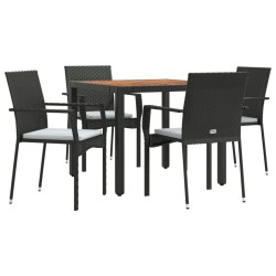 Ensemble à manger de jardin coussins 5pcs Noir Résine tressée 