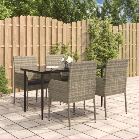 Ensemble à manger de jardin coussins 5 pcs noir et gris 