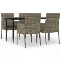 Ensemble à manger de jardin coussins 5 pcs noir et gris 