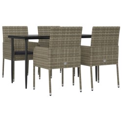 Ensemble à manger de jardin coussins 5 pcs noir et gris 