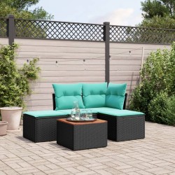 Salon de jardin 5 pcs avec coussins noir résine tressée 