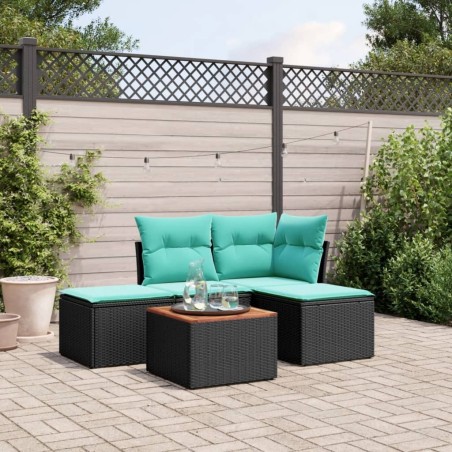 Salon de jardin 5 pcs avec coussins noir résine tressée 