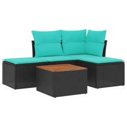 Salon de jardin 5 pcs avec coussins noir résine tressée 