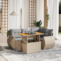 Salon de jardin avec coussins 5 pcs beige résine tressée 