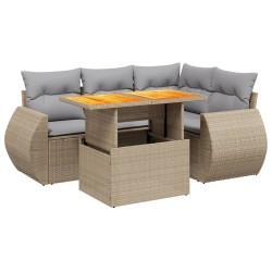 Salon de jardin avec coussins 5 pcs beige résine tressée 