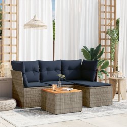 Salon de jardin 5 pcs avec coussins gris résine tressée 