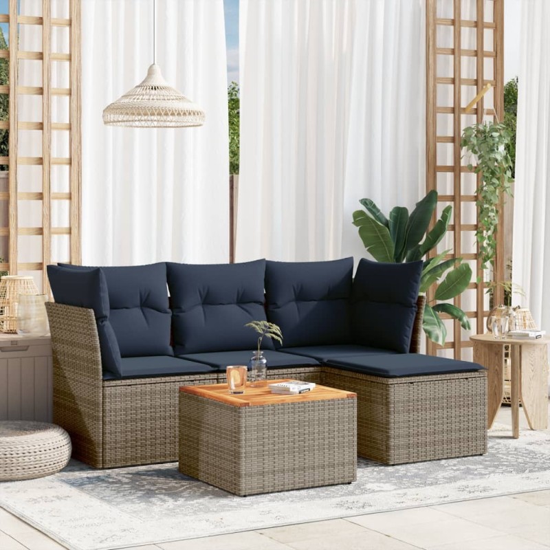Salon de jardin 5 pcs avec coussins gris résine tressée 