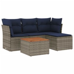 Salon de jardin 5 pcs avec coussins gris résine tressée 