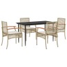 Ensemble à manger de jardin avec coussins 5pcs Beige poly rotin 