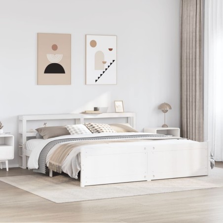 Cadre de lit avec tête de lit sans matelas blanc 200x200 cm 