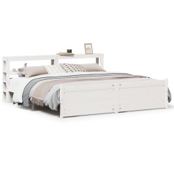 Cadre de lit avec tête de lit sans matelas blanc 200x200 cm 