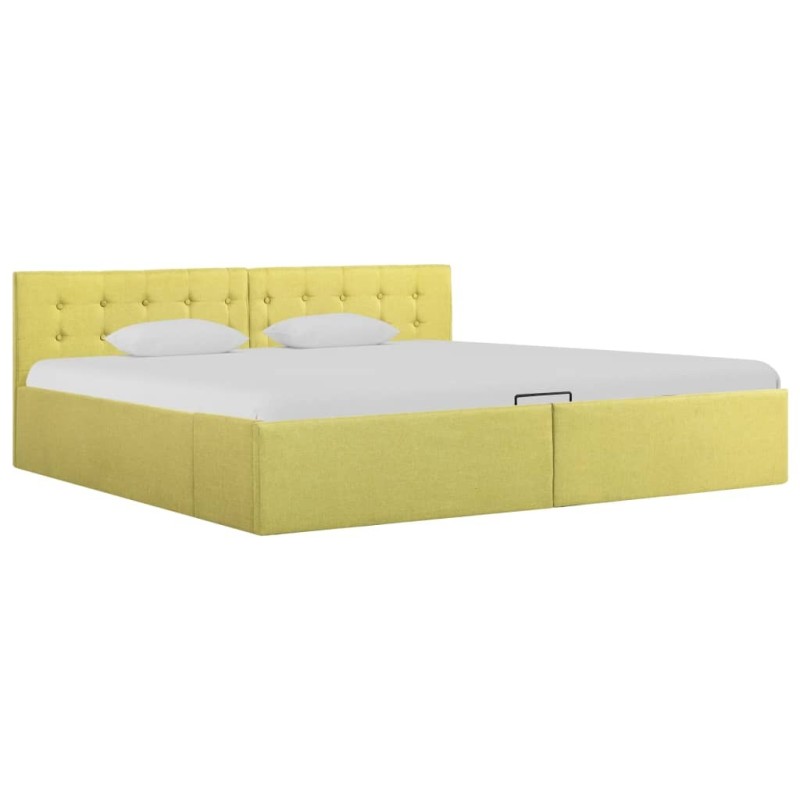 Cadre de lit à stockage hydraulique jaune lime tissu 180x200 cm  