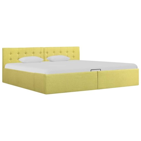 Cadre de lit à stockage hydraulique jaune lime tissu 180x200 cm  