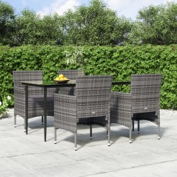 Ensemble à manger de jardin et coussins 5pcs Gris/noir 