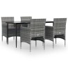 Ensemble à manger de jardin et coussins 5pcs Gris/noir 