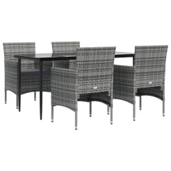 Ensemble à manger de jardin et coussins 5pcs Gris/noir 