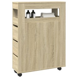 Meuble étroit de salle de bain à roulettes chêne sonoma 