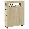 Meuble étroit de salle de bain à roulettes chêne sonoma 