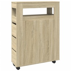 Meuble étroit de salle de bain à roulettes chêne sonoma 
