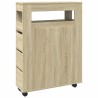 Meuble étroit de salle de bain à roulettes chêne sonoma 