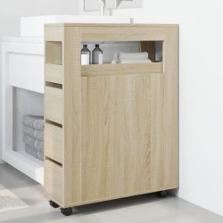 Meuble étroit de salle de bain à roulettes chêne sonoma 