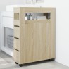 Meuble étroit de salle de bain à roulettes chêne sonoma 