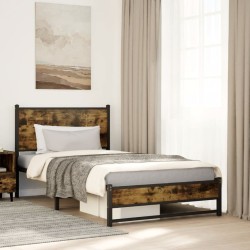 Cadre de lit en métal sans matelas chêne fumé 107x203 cm 