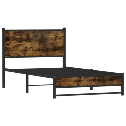 Cadre de lit en métal sans matelas chêne fumé 107x203 cm 