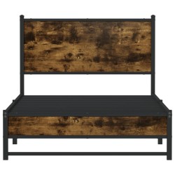 Cadre de lit en métal sans matelas chêne fumé 107x203 cm 