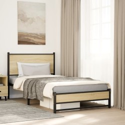 Cadre de lit en métal sans matelas chêne sonoma 107x203 cm 