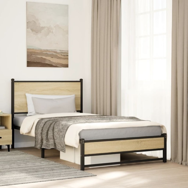 Cadre de lit en métal sans matelas chêne sonoma 107x203 cm 