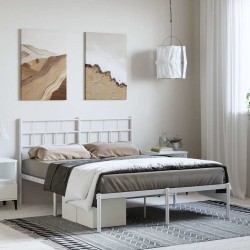 Cadre de lit métal sans matelas et tête de lit blanc 150x200 cm 