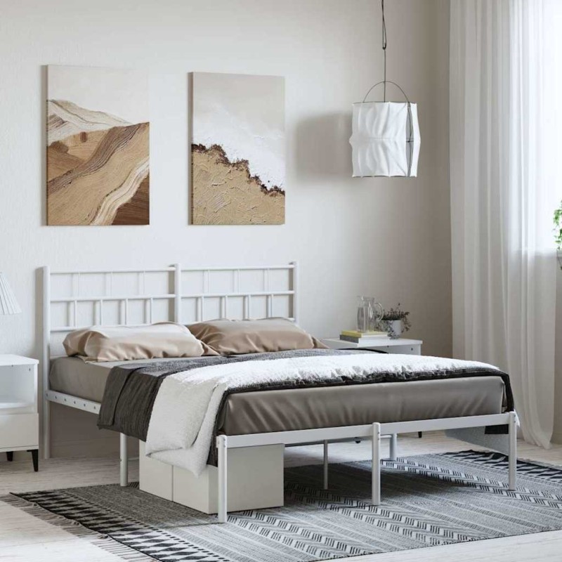 Cadre de lit métal sans matelas et tête de lit blanc 150x200 cm 