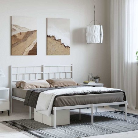 Cadre de lit métal sans matelas et tête de lit blanc 150x200 cm 