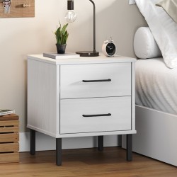 Table de chevet avec pieds en métal Blanc Bois pin massif OSLO 