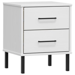 Table de chevet avec pieds en métal Blanc Bois pin massif OSLO 