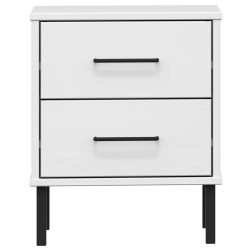 Table de chevet avec pieds en métal Blanc Bois pin massif OSLO 