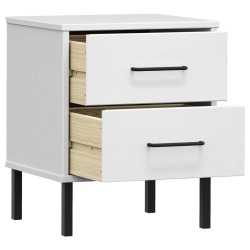 Table de chevet avec pieds en métal Blanc Bois pin massif OSLO 