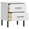 Table de chevet avec pieds en métal Blanc Bois pin massif OSLO 