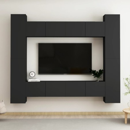 Ensemble de meubles TV 8 pcs Noir Bois d'ingénierie 