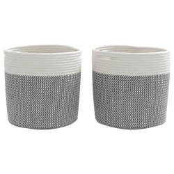 Paniers de rangement 2 pcs gris et blanc Ø28x28 cm coton 